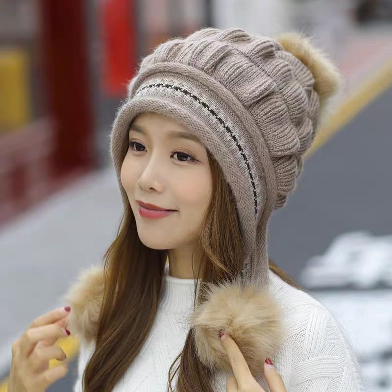 Cozy Knit Fleece-Feel Beanie With Ear Flaps & Pompom Warm Winter Hat For Women Perfect For Skiing & Outdoor Activities